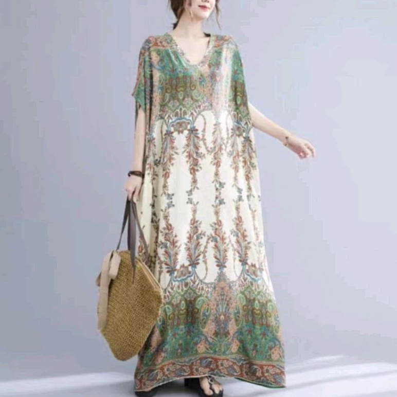 91010 Baju Maxi dress HOMEWEAR loose motif bunga Korean style wanita import baju Maxi dress gaun pan