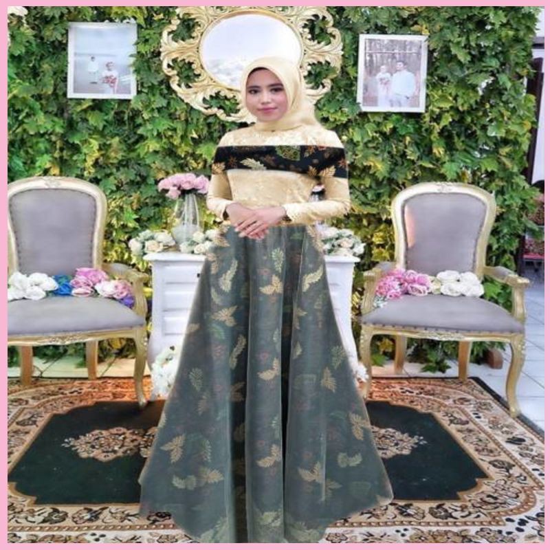 gamis tile batik bahan batik katun kombinasi brukat rok tile LD110cm pjg rok 140cm GAO ST KA