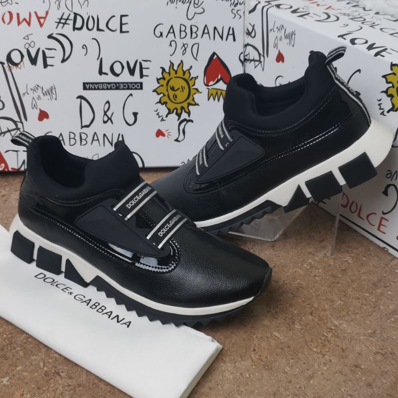 sepatu dolce gabbana sneaker pria D&amp;G mirror super premium hitam kulit asli leather shoes Black cowo