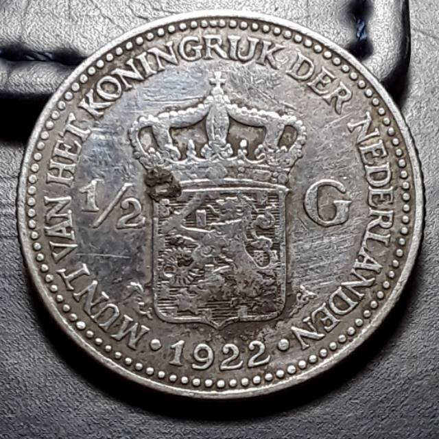 Koin perak 1/2 setengah Gulden 1922 wihelmina