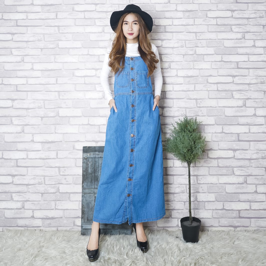 [Overall rok cristine RO]Rok denim wanita jeans biru tua/biru