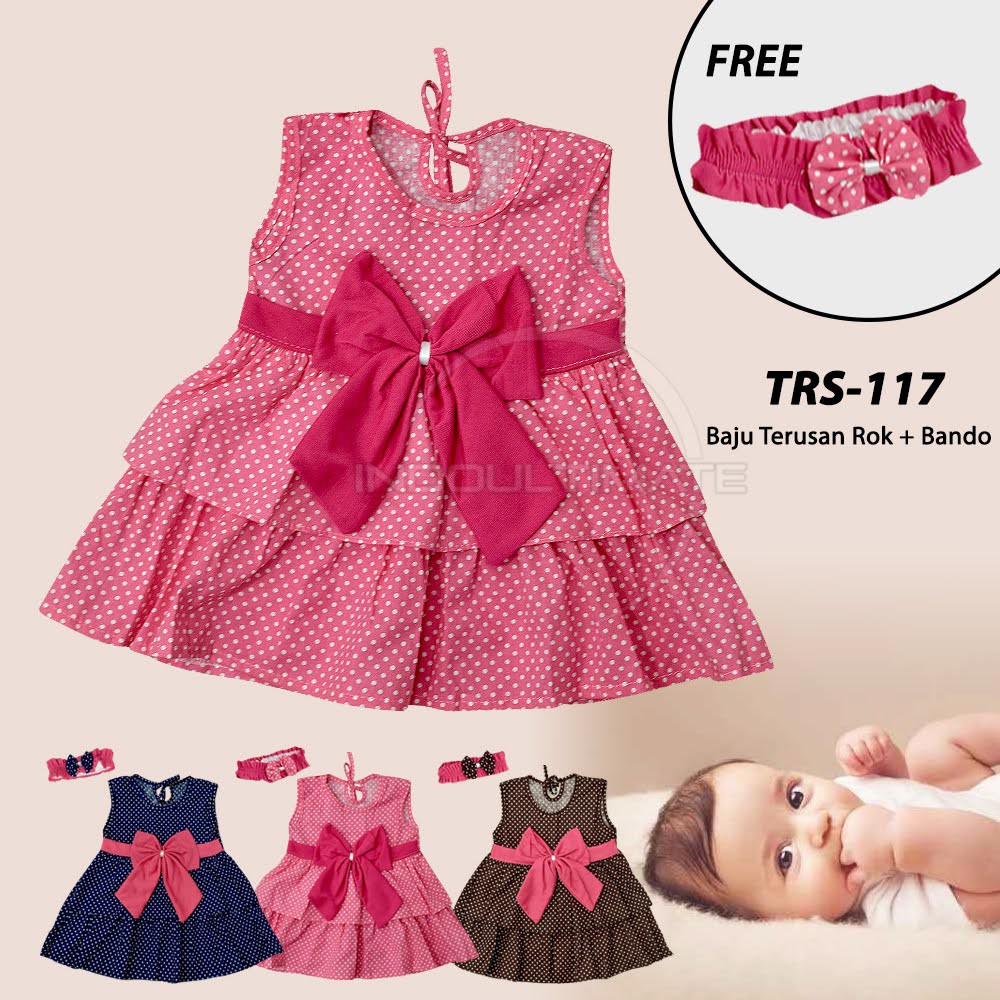 Dress Bayi Perempuan + FREE Bando PLANET KIDZ TRS-117 Dress Rok Bayi Baju Rok Terusan Bayi Pakaian