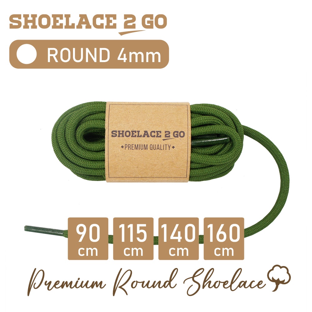 SHOELACE 2 GO PREMIUM TALI SEPATU BULAT ROUND - SR4 - K1 - GREEN ARMY - 4MM