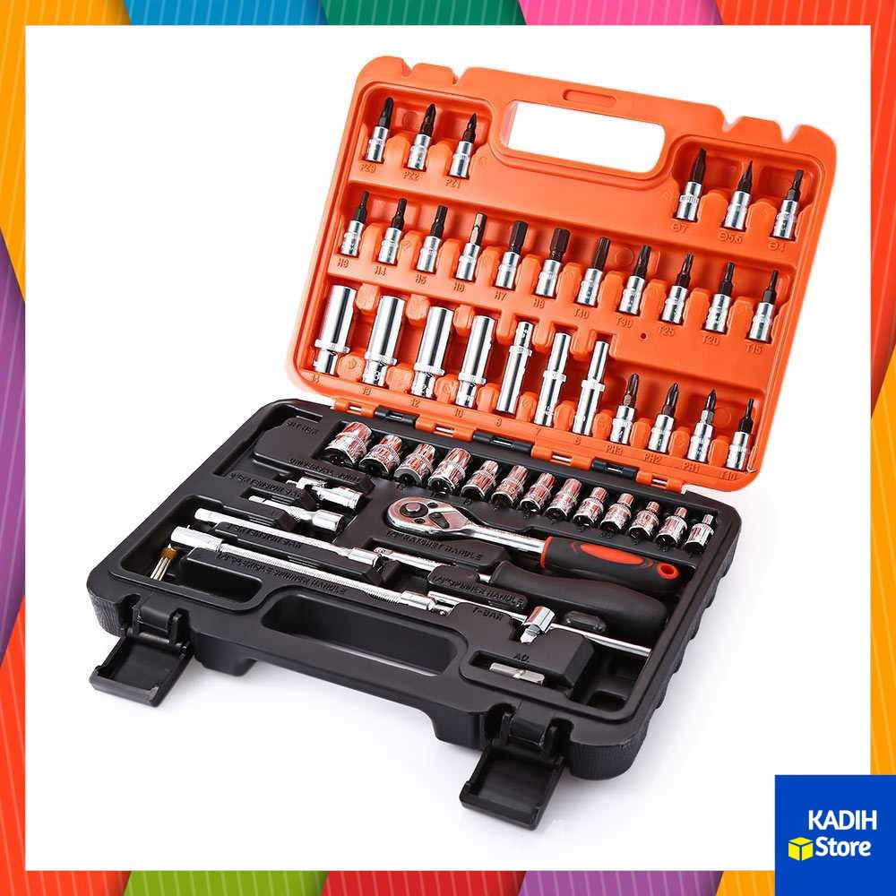Kunci Shock Sok Soket Socket Hex Peralatan Set Kunci Pas 53 in 1 Termasuk Kotak Penyimpanan 1/4 inch