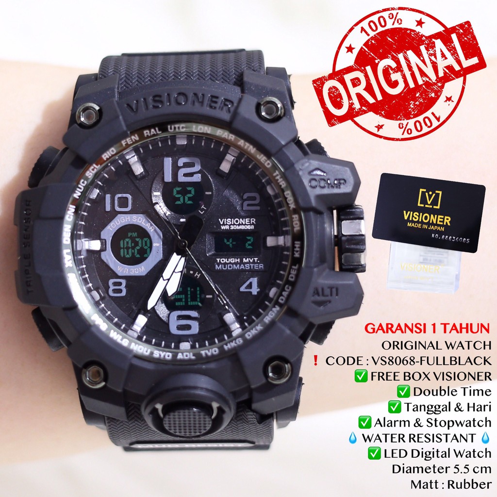 Jam tangan Pria ORIGINAL VISIONER WATCH Digital LED Rubber tahan air GARANSI VS8068