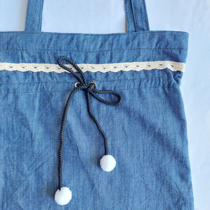 Totebag Serut Blue Denim Tas Kuliah Bahan Jeans