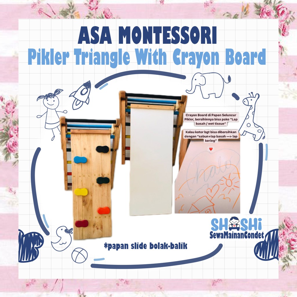 Asa Montessori Pikler Triangle With Crayon Board