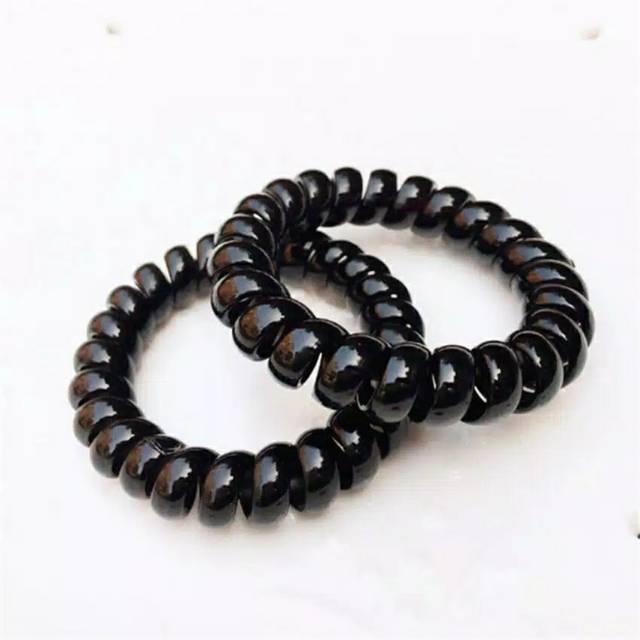 Karet Spiral Elastic Hitam Besar / Kuncir Spiral Hitam / Ikat Rambut Spiral Hitam/ ukuran besar