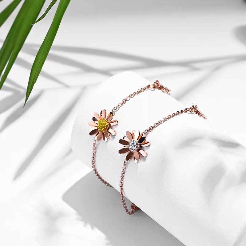 Gelang Kaki Bunga Titanium Korea Style Wanita Anti Karat - ercassia