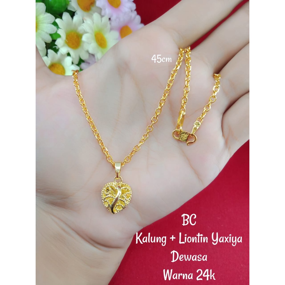 Kalung Liontin Love Dubai Yaxiya 999 Lapis Emas 24 Karat