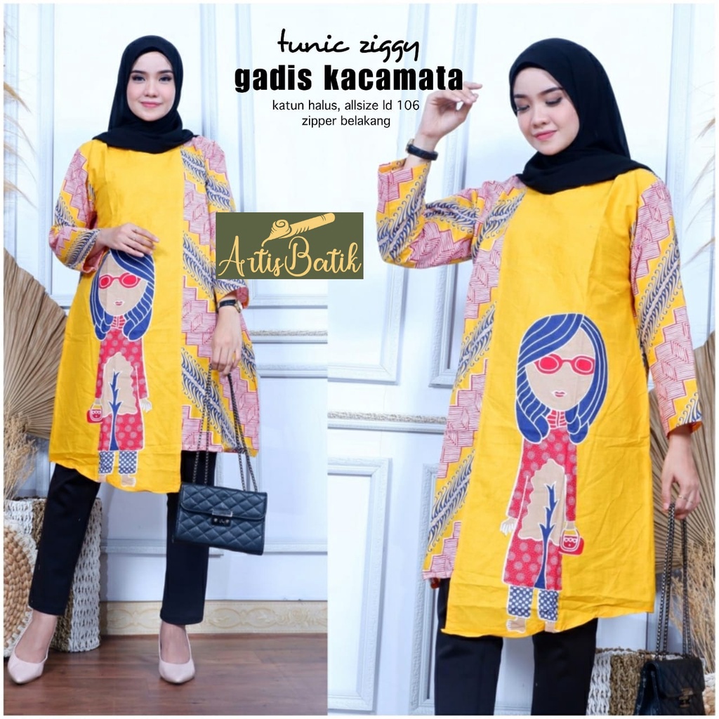 NEW  READY TUNIK ZIGGY GADIS KACAMATA MOTIF MBOK JAMU TUNIK BATIK TRADISIONAL  ETNIK  BATIK JUMBO TU