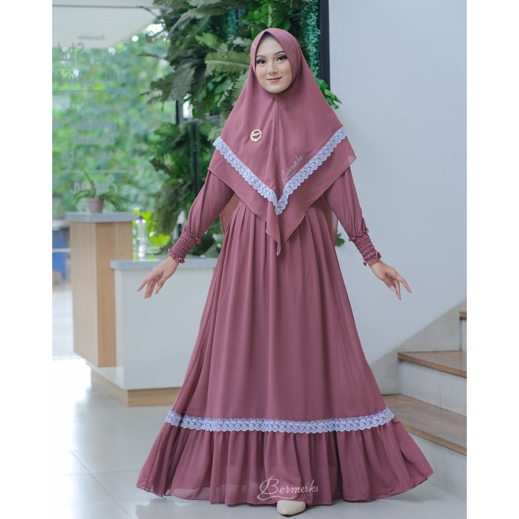 Gamis Bermerks Syar'i Original Renda Putih