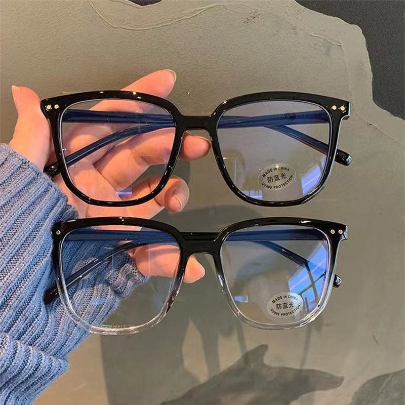 (YUZHU) COD Korea Fashion Style Oversized Square Clear Frame Kacamata Untuk Wanita Kacamata Anti Radiasi Wanita