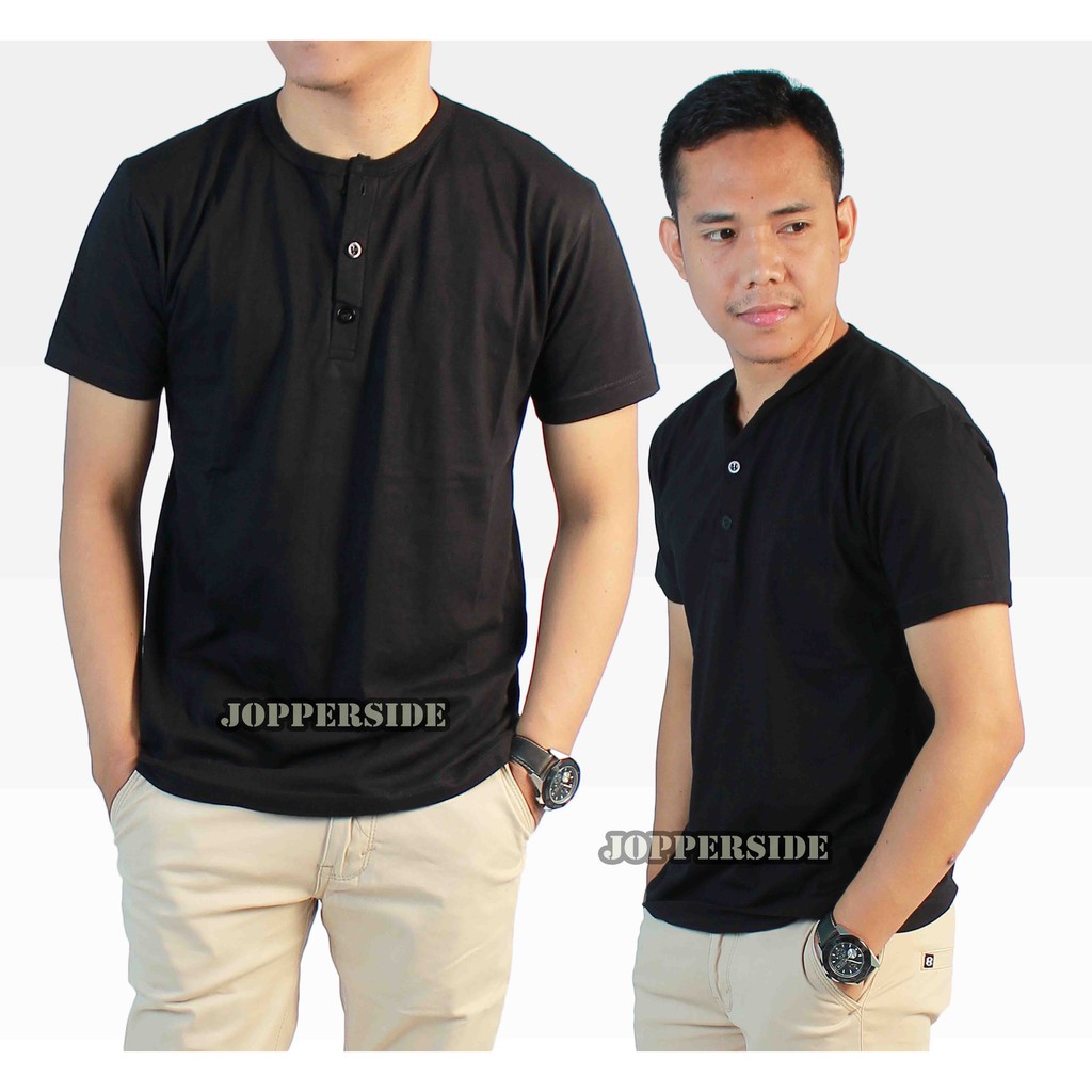 TB2 PART4 Jopperside kaos oblong polos henley kancing salur strip katun tebal 24s lengan pendek pria