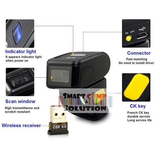 SCANLOGIC RX-3 Ring Finger 2D Bluetooth Portable Barcode Scanner