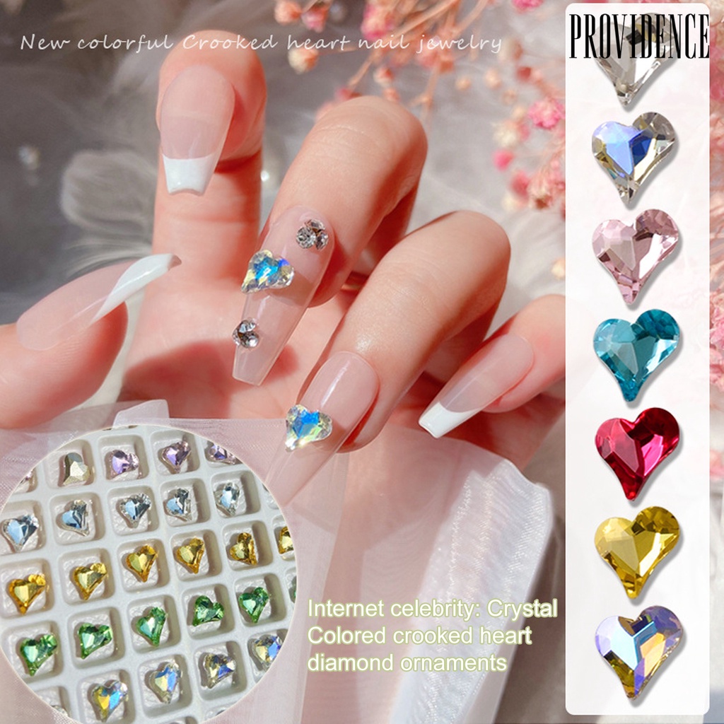 Providence 50Pcs / Set Hiasan Kuku 3D Bentuk Hati Bahan Kaca Untuk Dekorasi Nail Art / Manicure