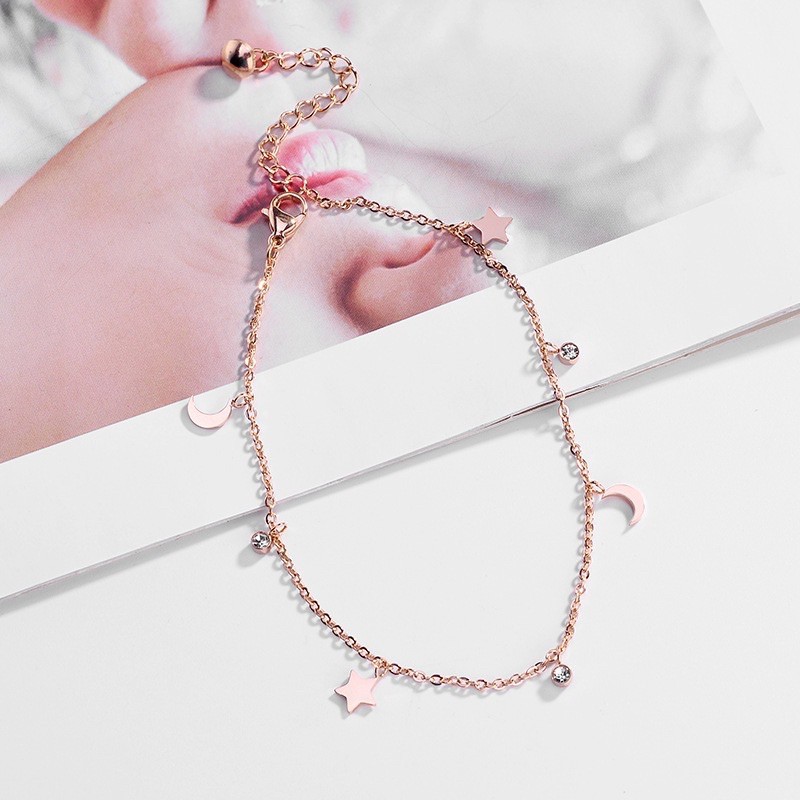 390# Gelang Wanita titanium lapis emas 18k  model Bintang dan Lonceng rose gold-1