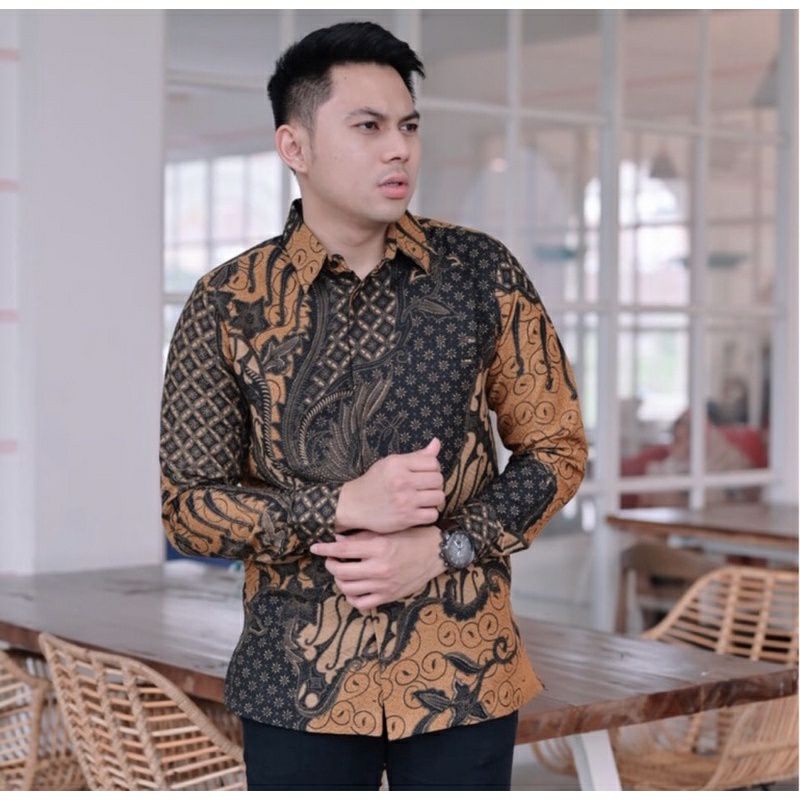 Kemeja Batik Pria Modern Terbaru OREN PRABU Bahan Katun Sragenna Lapis Furing