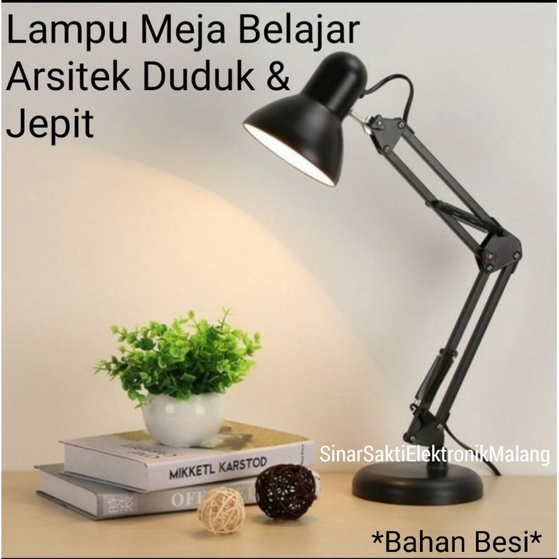 Lampu Meja Belajar Arsitek Lampu Kerja Duduk Jepit Besi Hitam