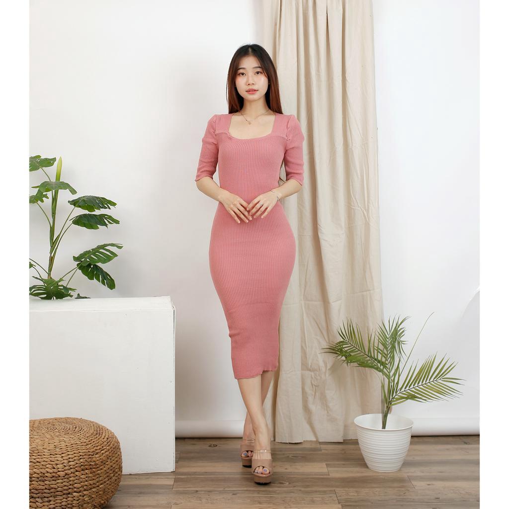 Toply shop Dres rajut andina / Dres knitt korea style  / Dres rajut bodycon / Korean dres