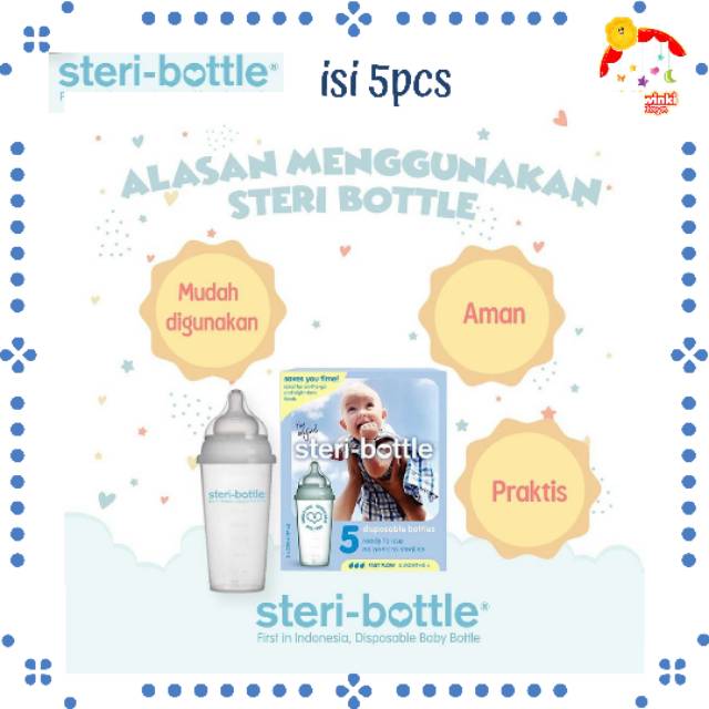 STERI BOTTLE isi 5pcs Botol Bayi Sekali Pakai