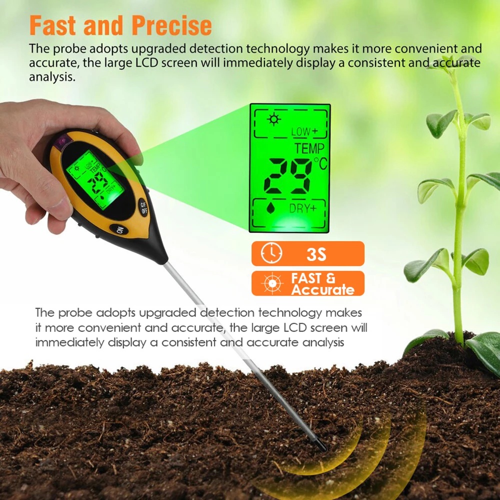 Moisture Meter PH Levels Temperature Sunlight Intensity Humidity Tester For Plant 4 In1 Meter