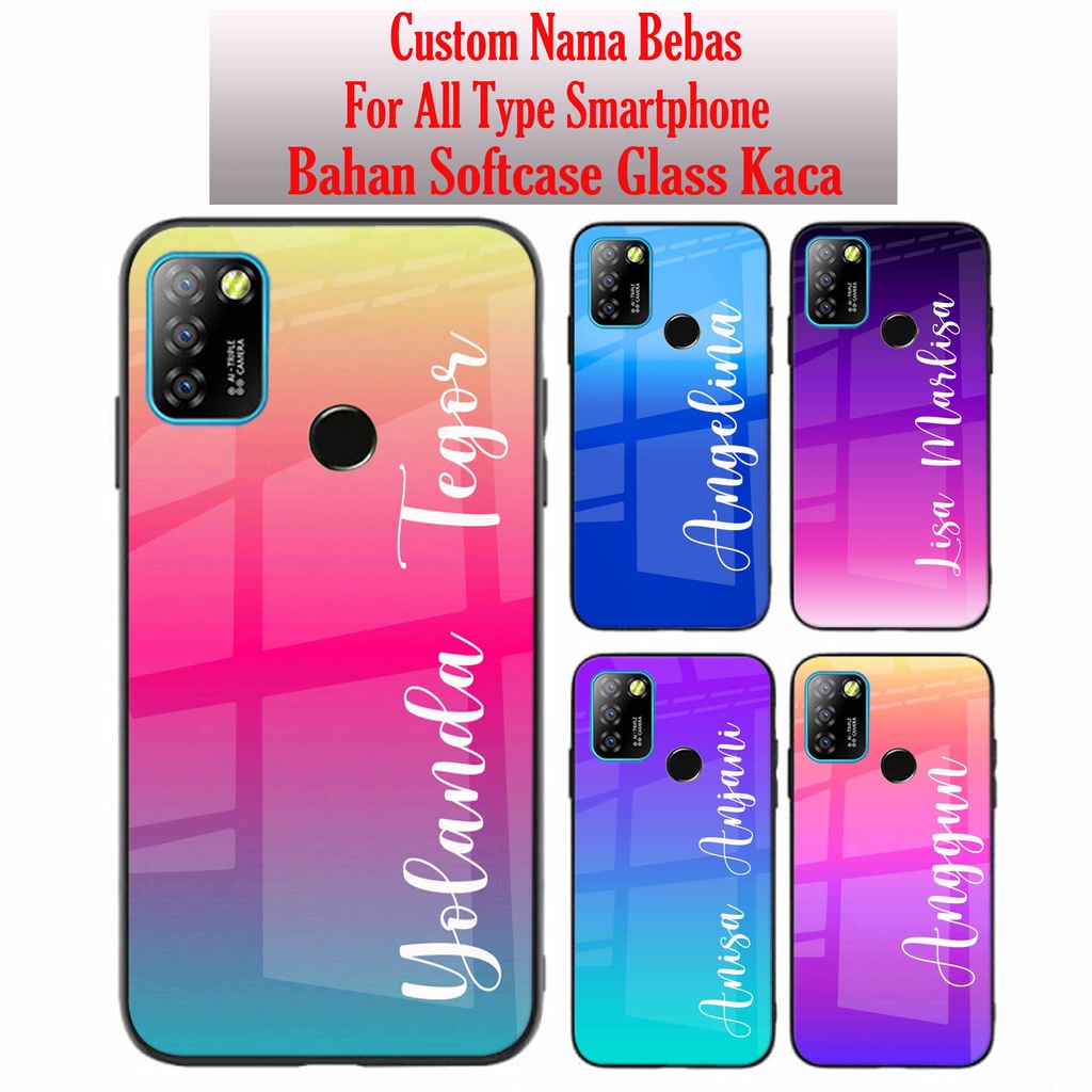 [Custom Case Nama Color] Bahan Softcase Glass Kaca For All Type Oppo/Vivo/Realme/Xiaomi/Infinix/Sams