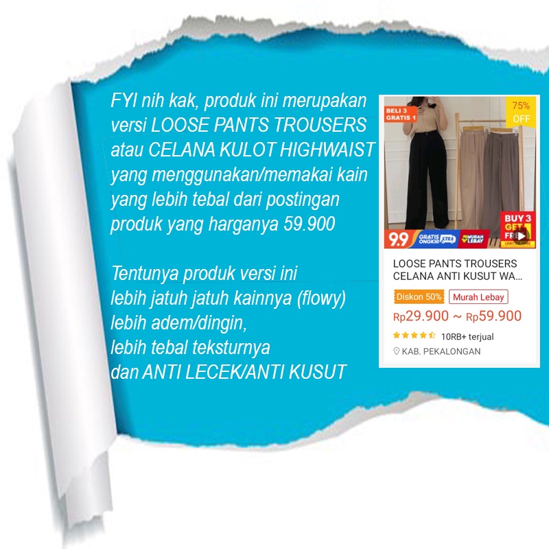 Meira Pants Loose Pants Trousers Wanita [versi kain TEBAL] Anti Lecek - Celana Anti Kusut - Celana Kulot Wanita - Celana Kantor Wanita