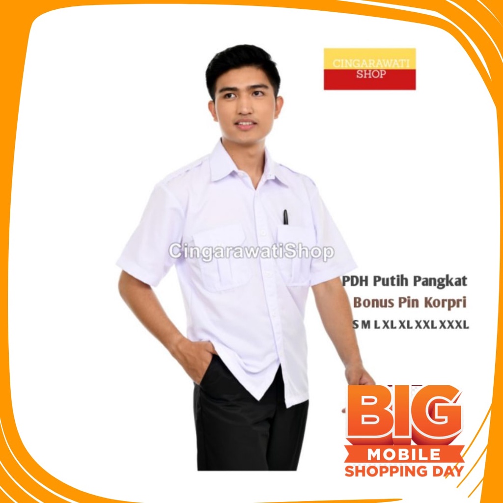 Bahan Tebal Bagus Tidak Tembus Full Halus /  Baju PDH Putih Pns Kemeja Putih Dinas Pria Baju Putih P