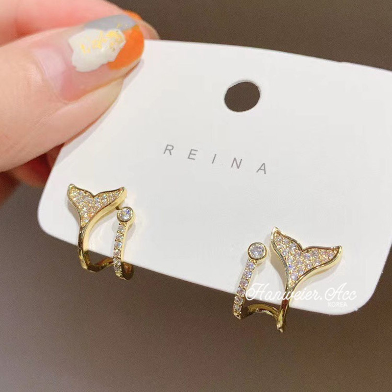 Anting Tusuk Sterling Silver 925 Desain Ekor Ikan Hias Berlian Gaya Korea Untuk Wanita