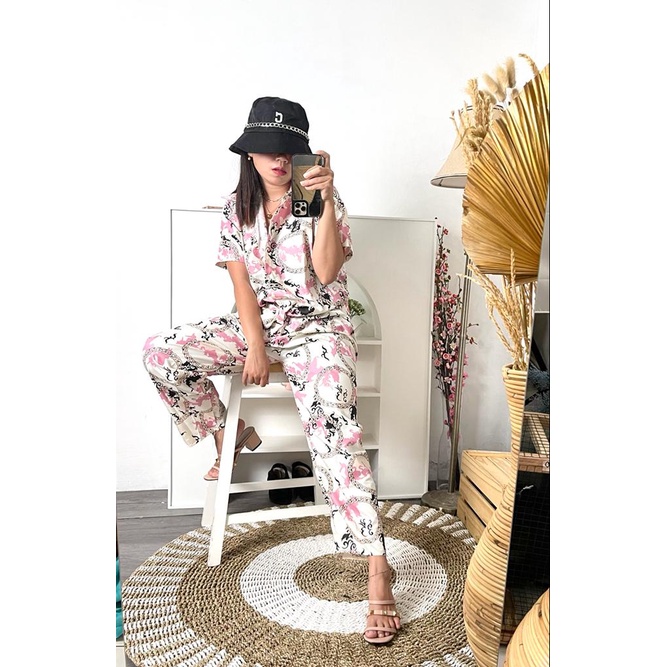 DAILY SET RAYON tiedye- HOMEY SET FIT Xl - PAJAMA SET RAYON -  PIYAMA RAYON MA-rantai pink