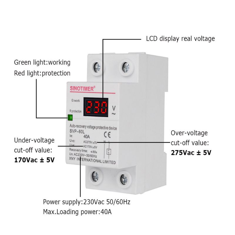 Btsg Over Under Voltage Display Relay Alat Pelindung Self-resetti LED Display