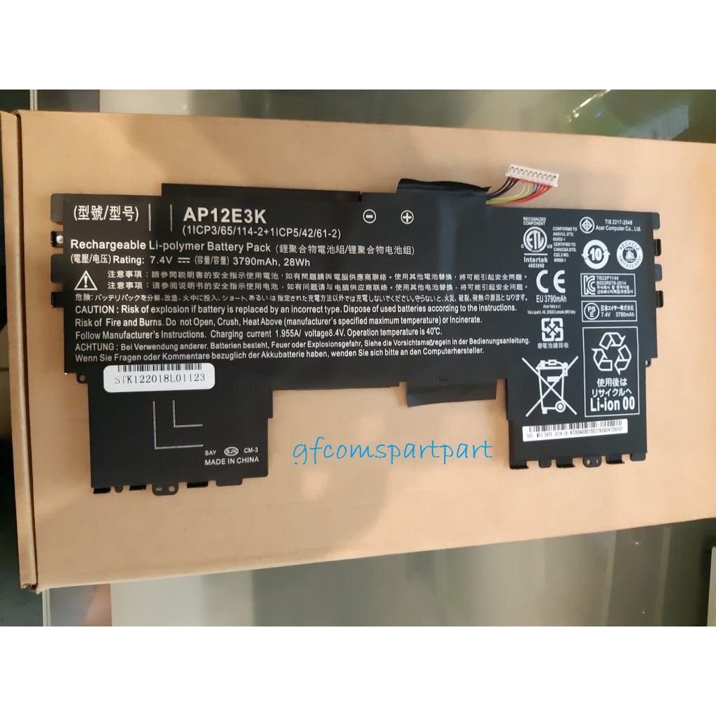 Original Baterai Acer Aspire AP12E3K Ultrabook S7-191 11 Inchi