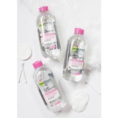 Garnier MICELLAR WATER PINK Untuk Kulit Sensitif - 50ml / 125 / 400 ml (Pembersih Wajah &amp; Makeup) - Ukuran Sedang Kecil Micelar Double Cleansing Untuk Kulit Sensitif