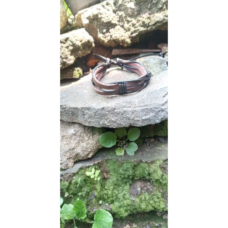 gelang kulit kombinasi tali korea bahan tidak luntur