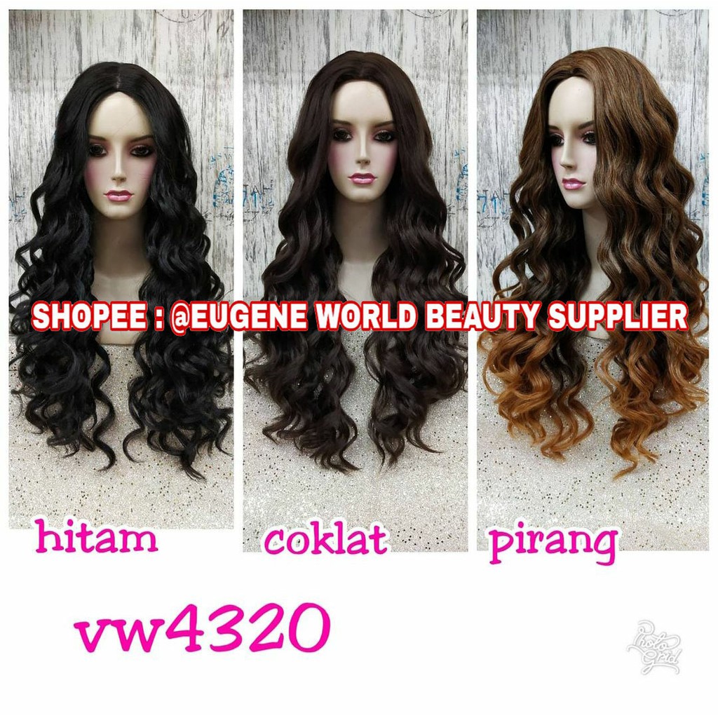 RAMBUT PALSU WIG WANITA PANJANG CURLY GELOMBANG KERITING NATURAL RAMBUT ASLI HITAM COKLAT 4320