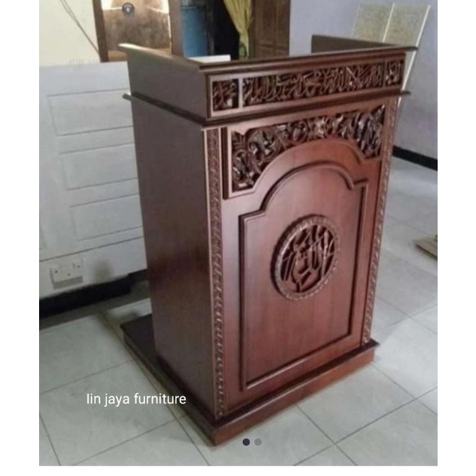 Mimbar Mesjid jati, podium ukir mewah jati berkualitas gratis tongkat podium