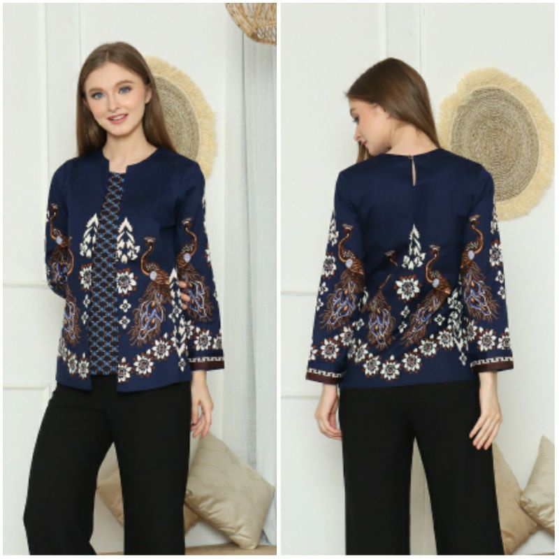 Atasan Blouse Batik Wanita Lengan Panjang bahan katun stretch, 242 JM#-1