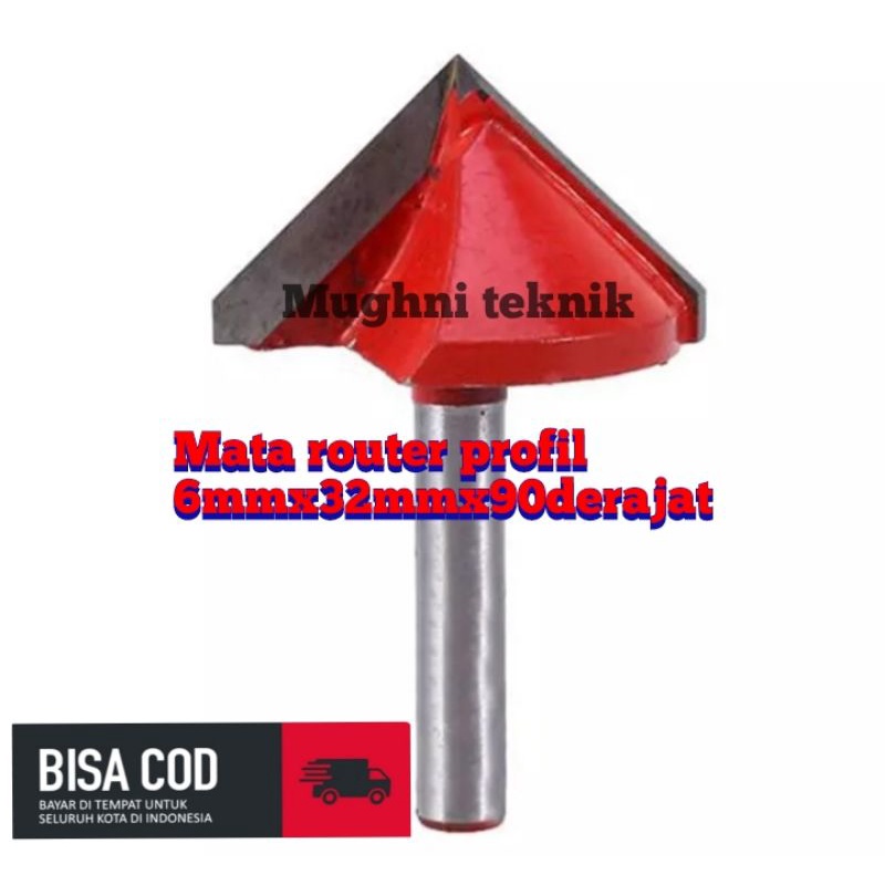 Router mata profil mata ukir kayu intan almunium model V 6mmx32mmx90 derajat