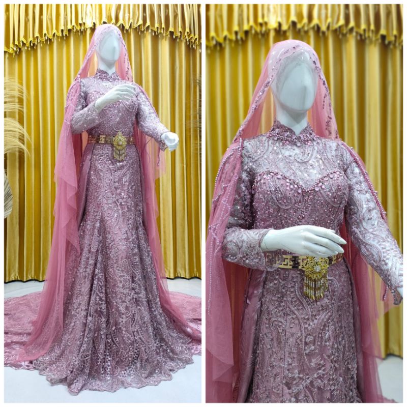 kebaya pengantin span duyung full Payet ekor cantik mewah