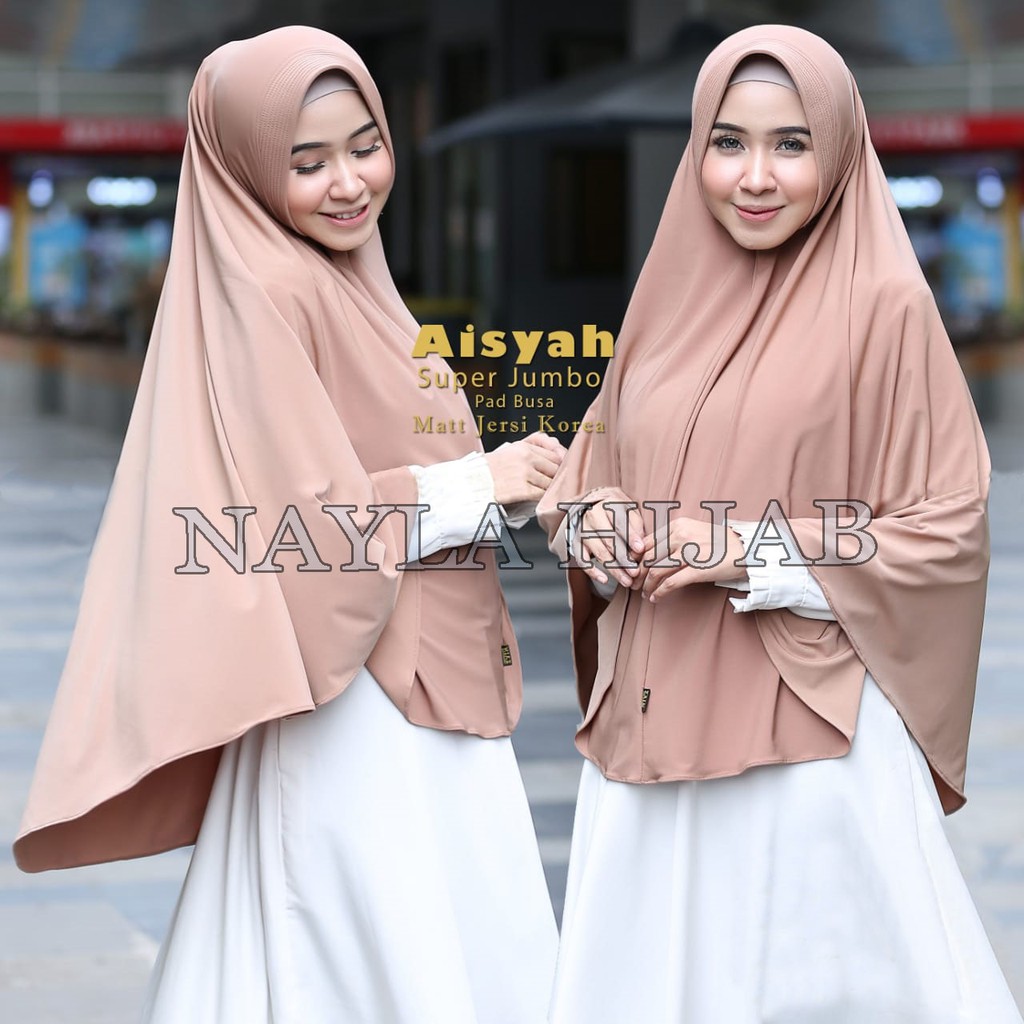 JILBAB INSTAN TERBARU HIJAB BERGO AISYAH M,L,XL,XXL KERUDUNG JUMBO JERSEY TERMURAH NAYLA HIJA'B-MOCCA