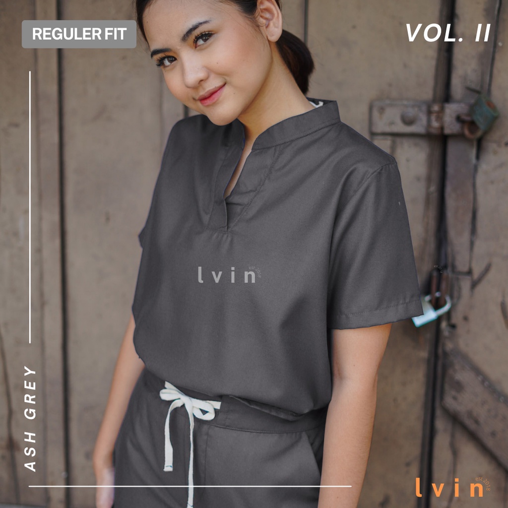 [ Lvin ] Vol II - Baju OKA  Mandarin Collar Celana Reguler Fit / Baju Jaga / Set Baju Celana Jaga Oka / Dokter Lengan Pendek / Baju OK / Day To Night  Series