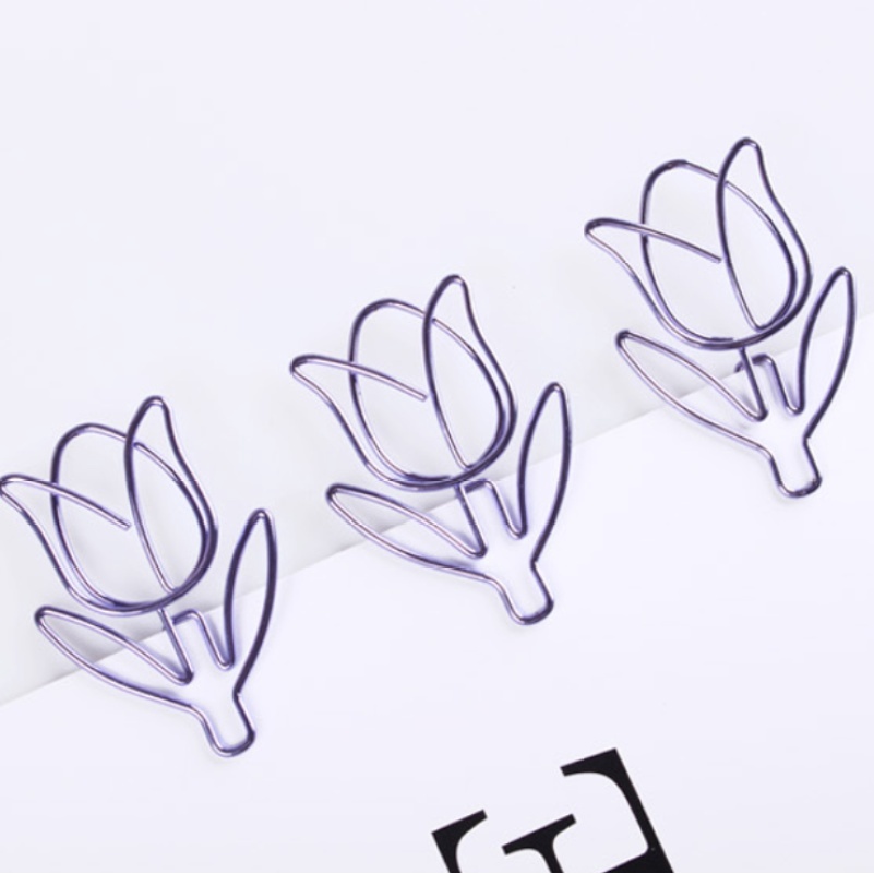 12pcs/box Purple Tulip Shaped Photos Tickets Notes Letter Paper Clip Stationery