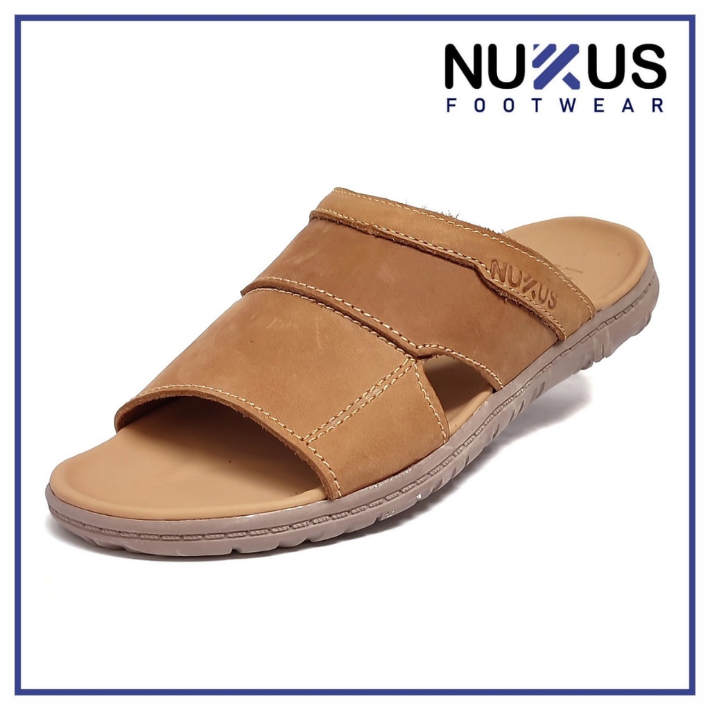 Nukus Sandal Pria Kulit Asli Selop Coklat Krem - NK 06