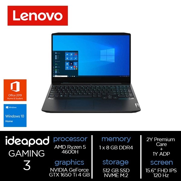 LENOVO IDEAPAD GAMING 3 15ARH05 - AMD Ryzen 5 4600H - RAM 8GB - 512GB SSD - NVIDIA GeForce GTX 1650 
