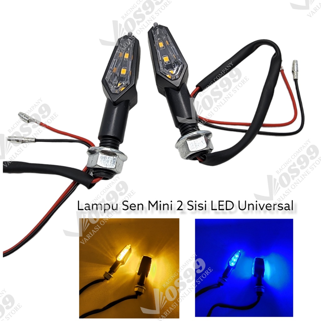 LAMPU SEN MINI LED 2 SISI SEIN MOTOR UNIVERSAL BISA UNTUK SEMUA MOTOR KUNING - BIRU