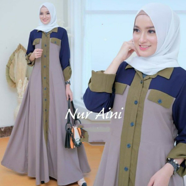 NURAINI DRESS Baju Gamis Wanita Gamis Muslimah Katun Rayon Dress Muslim Wanita Elegant Terbaru 2020