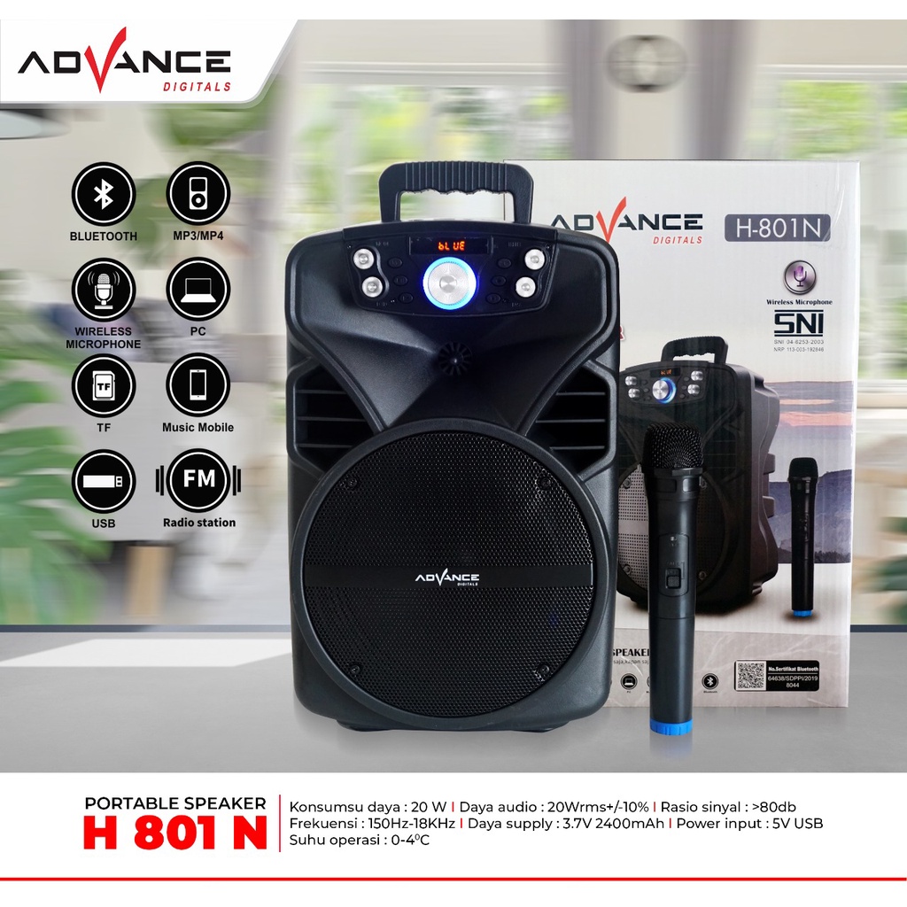 Speaker Bluetooth Advance 8 Inch H801N + Microphone Wireless KS-821 KV-8010