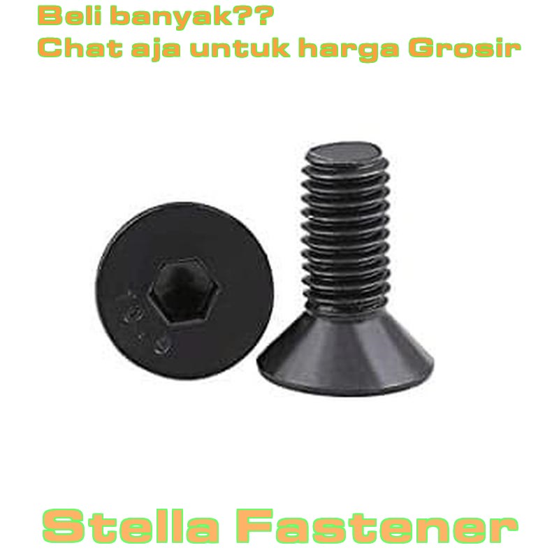4 pcs M8x16 Baut L Verseng HexHex. Socket Countersunk Baja Hitam   Grosir Baut