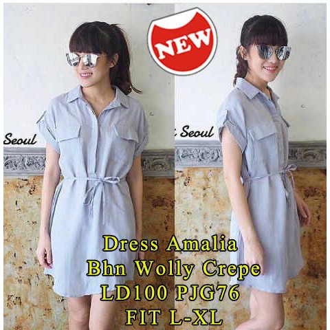 [Dress Amalia SW] dress wanita wolly crepe abu